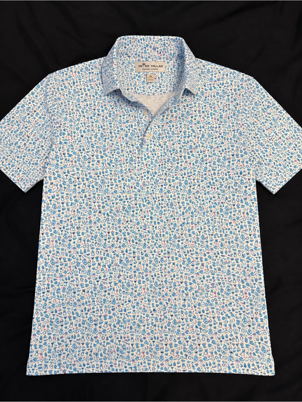 Peter Millar Summer Comfort Blue Cocktail Print Polo – Men’s Medium